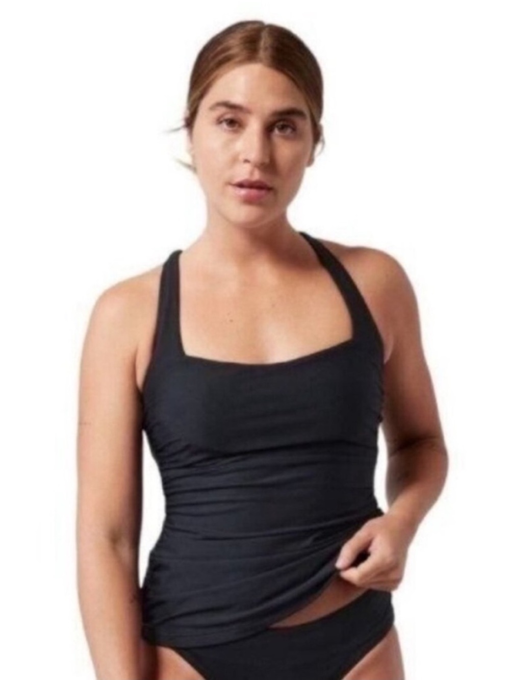 Athleta Square Neck Bra Cup Swim Tankini Top Black UPF 50 32 B/C
